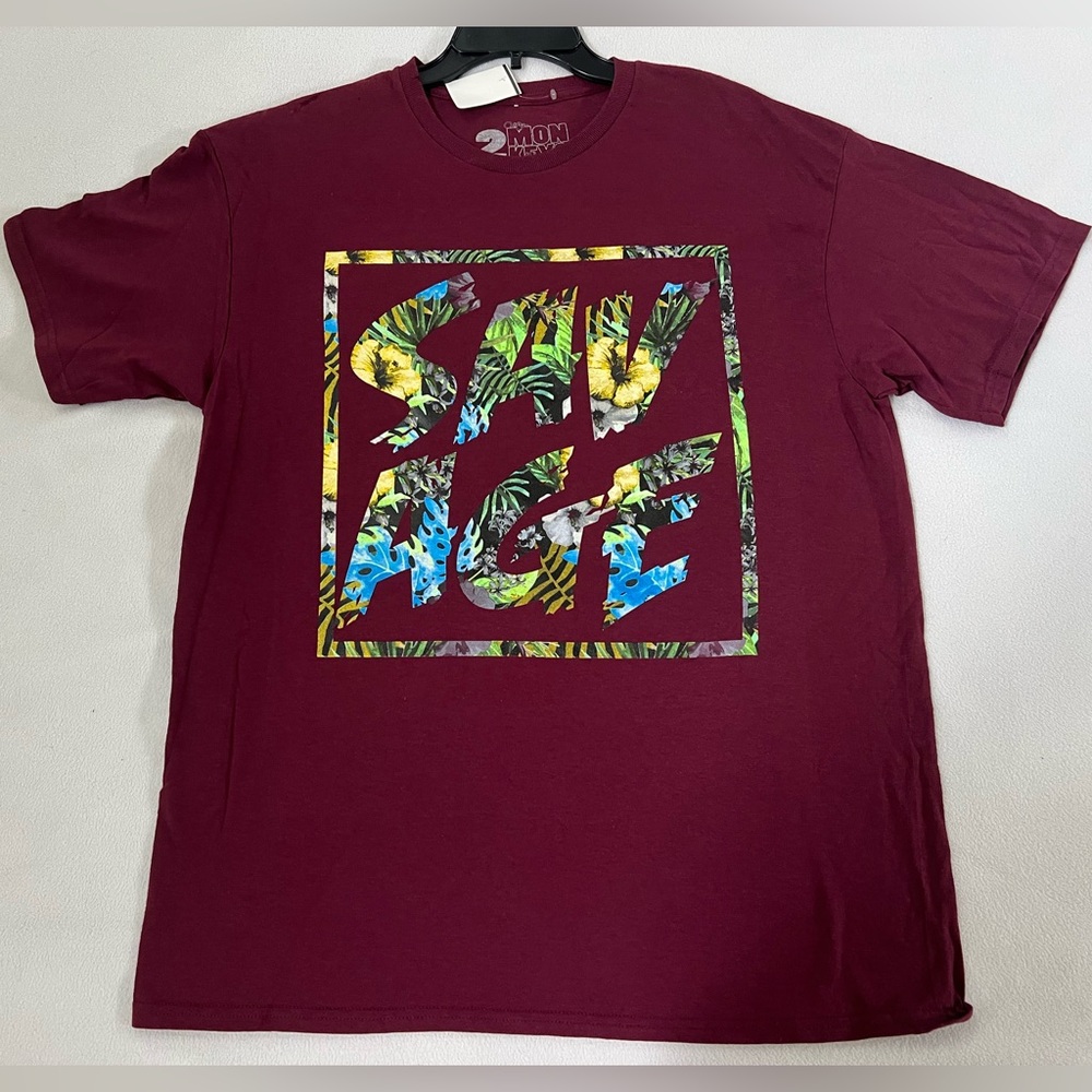 🔥2 MONKEYS "SAVAGE" CREW NECK Men's TEE 100% COTTON SIZE LARGE NWT MADE IN USA